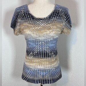 Nic + Zoe Short Sleeve Linen Blend Abstract Knit Lightweight Sweater